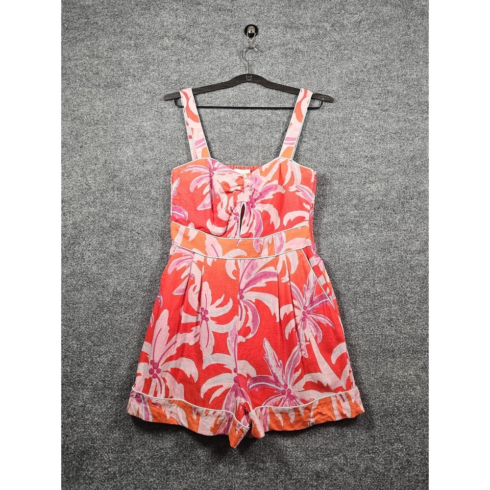 House of Harlow 1960 Romper Womens Medium Red Orange Pink Tropical Floral Boho